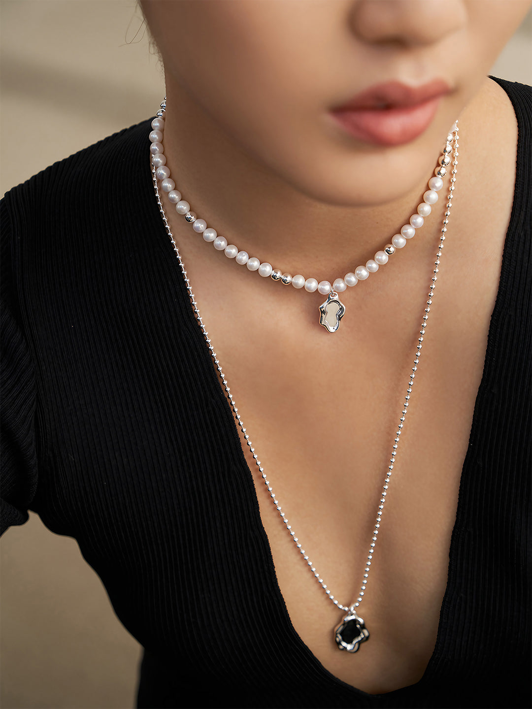 Abstract Elegance Pearl Necklace-Necklaces-SoulAdorne