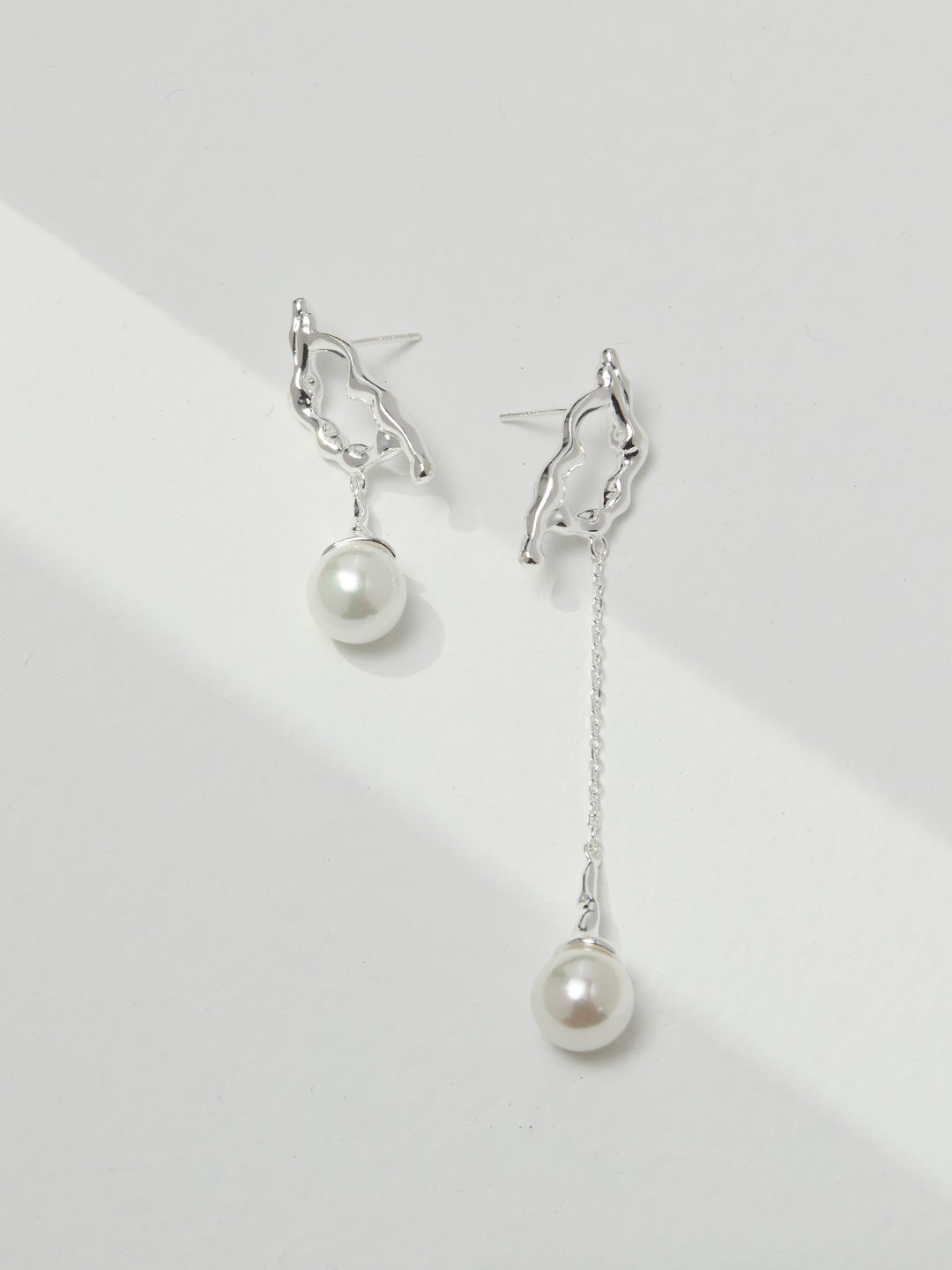 Abstract Silver Pearl Dangles-Earrings-SoulAdorne