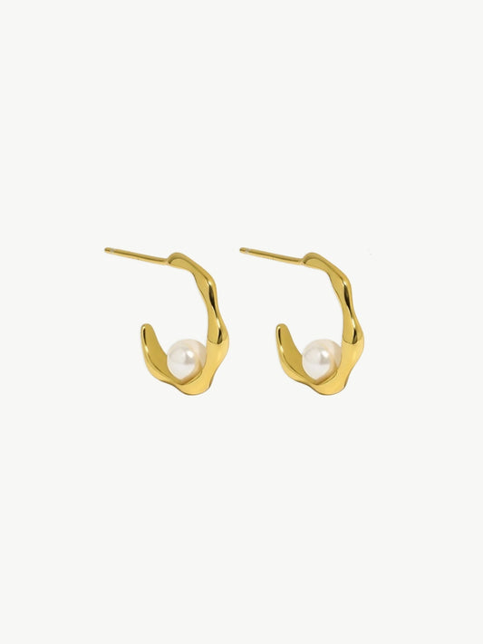 Abstract Wave Pearl Hoops