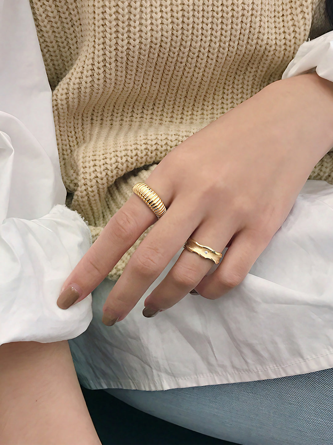 Aureate Ribbed Cuff Ring-Rings-SoulAdorne