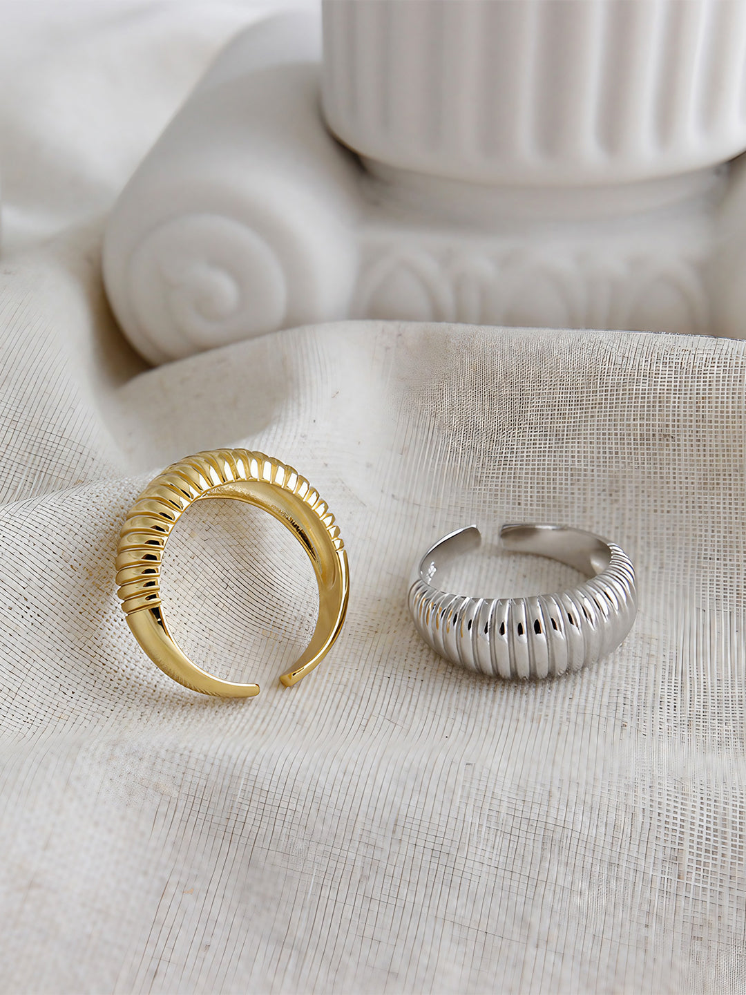 Aureate Ribbed Cuff Ring-Rings-SoulAdorne