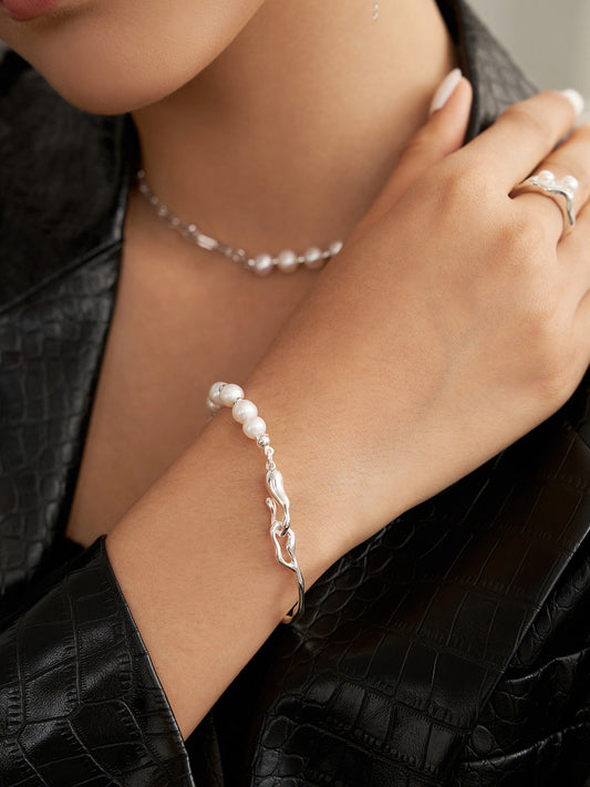 Aureate Ripple Pearl Bracelet-Bracelets-SoulAdorne