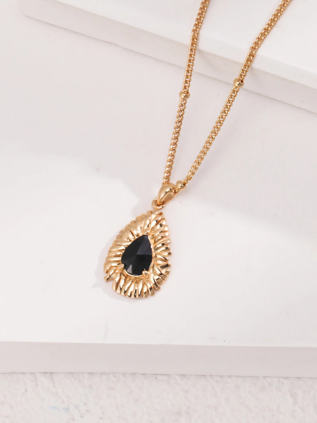 Black Agate Oval Necklace-Necklaces-SoulAdorne