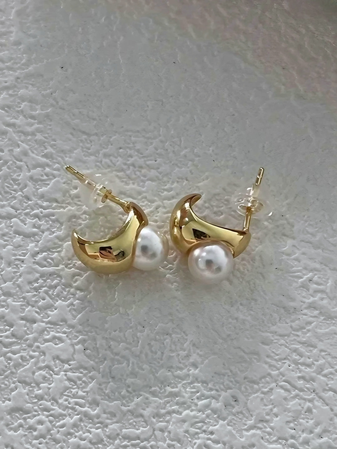 Chunk Crescent Pearl Studs-Earrings-SoulAdorne