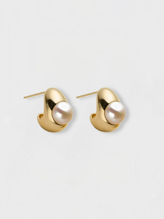 Chunk Crescent Pearl Studs-Earrings-SoulAdorne