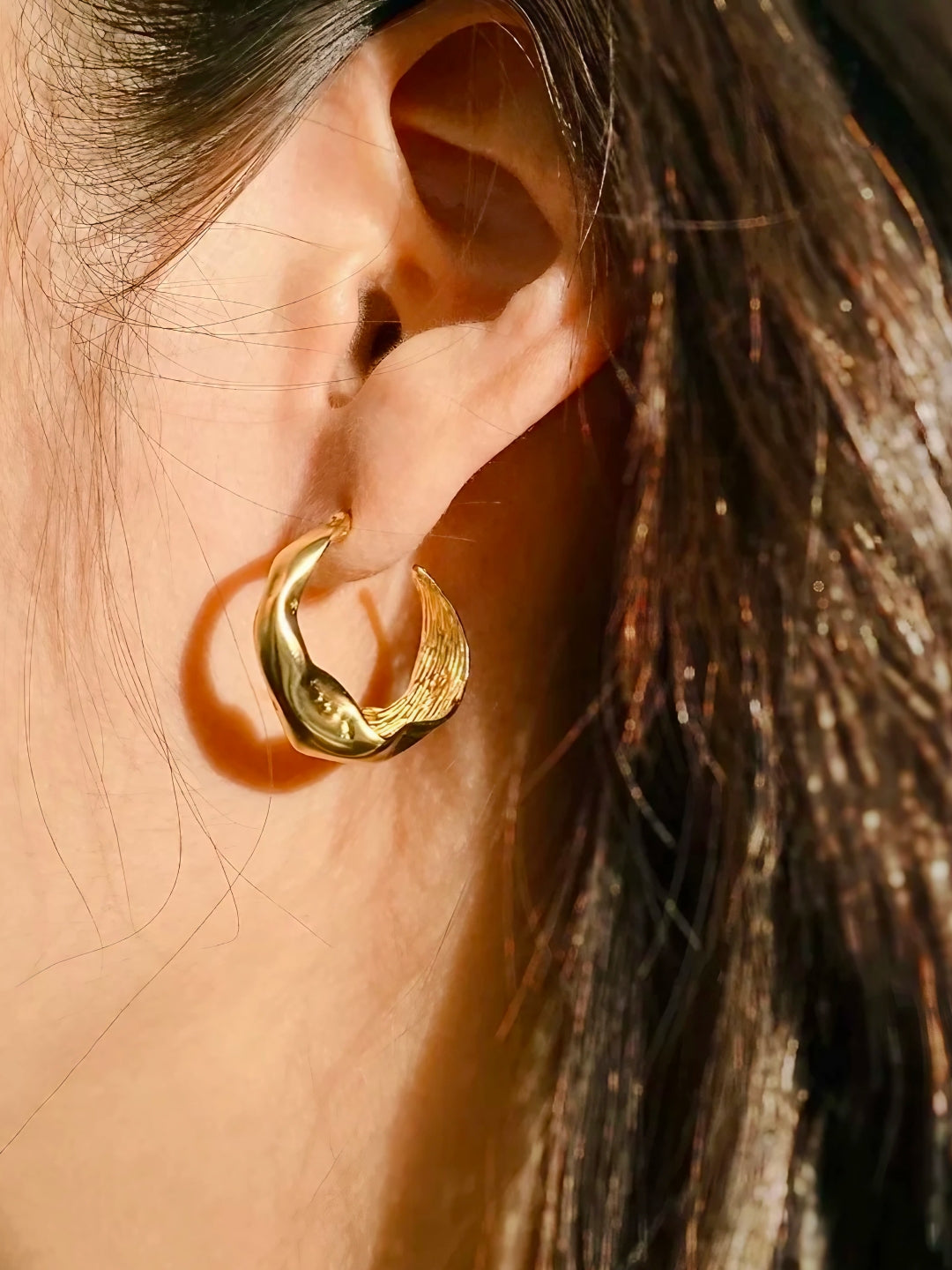 Crescent Wave Hoop-Earrings-SoulAdorne