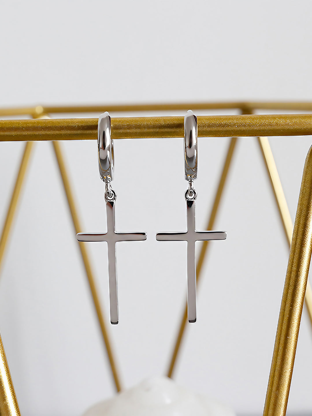 Divine Grace Cross Drop Earrings-Earrings-SoulAdorne