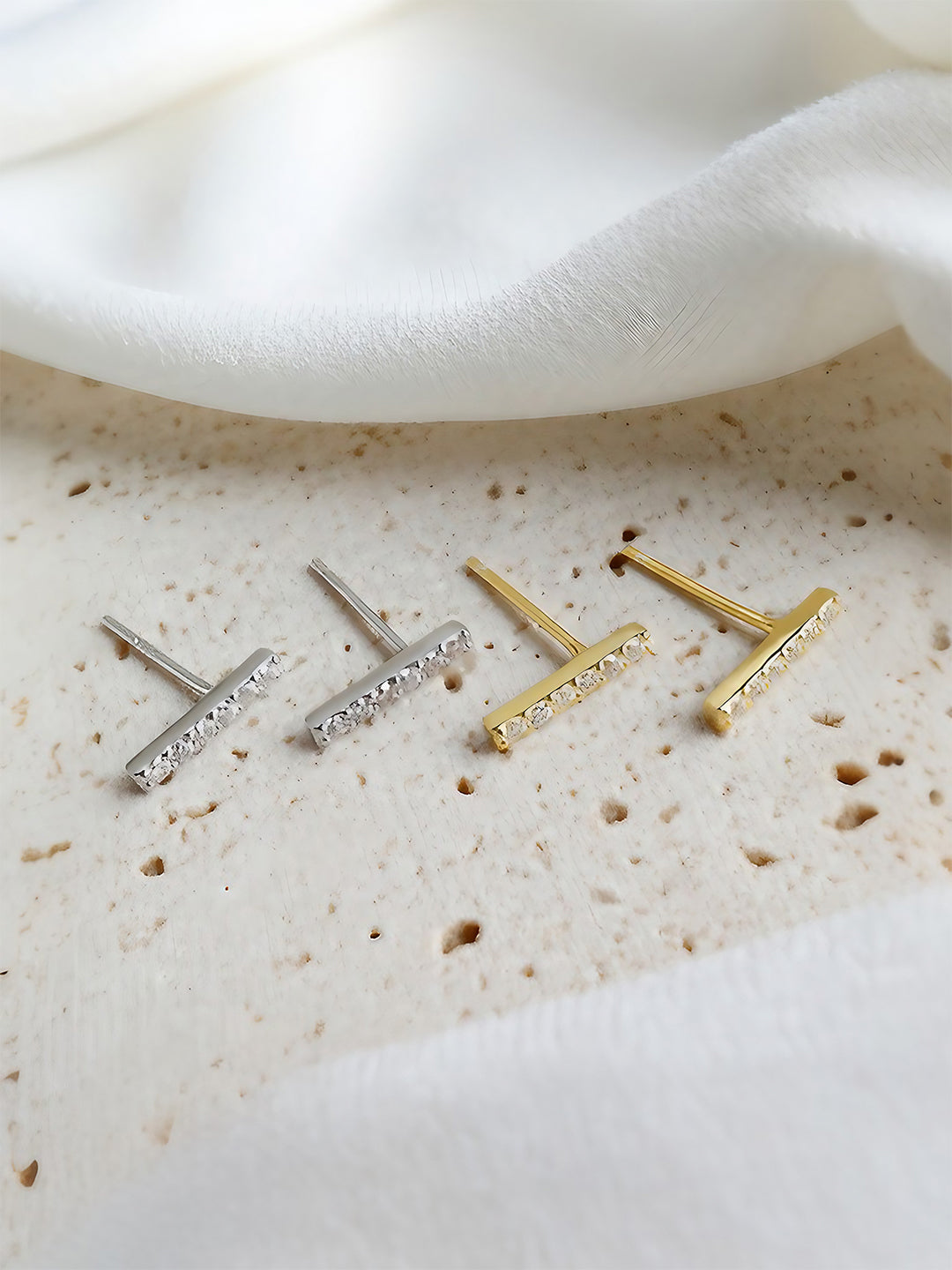 Gilded Brilliance Bar Studs-Earrings-SoulAdorne