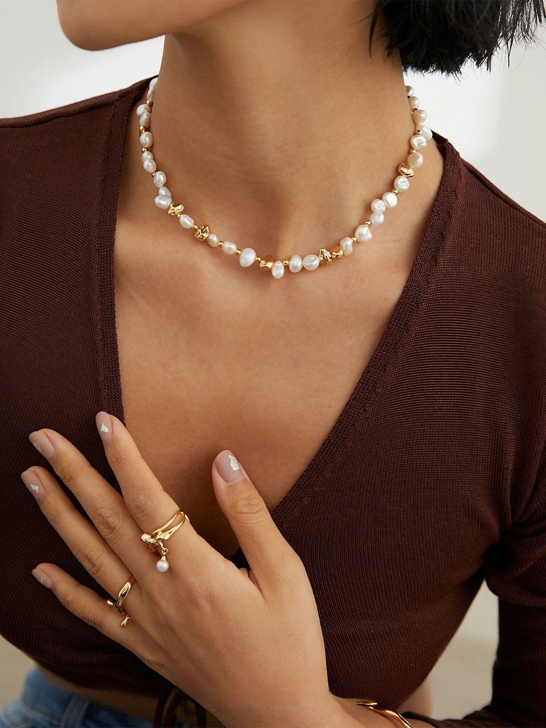 Gilded Pearl Harmony Necklace-Necklaces-SoulAdorne