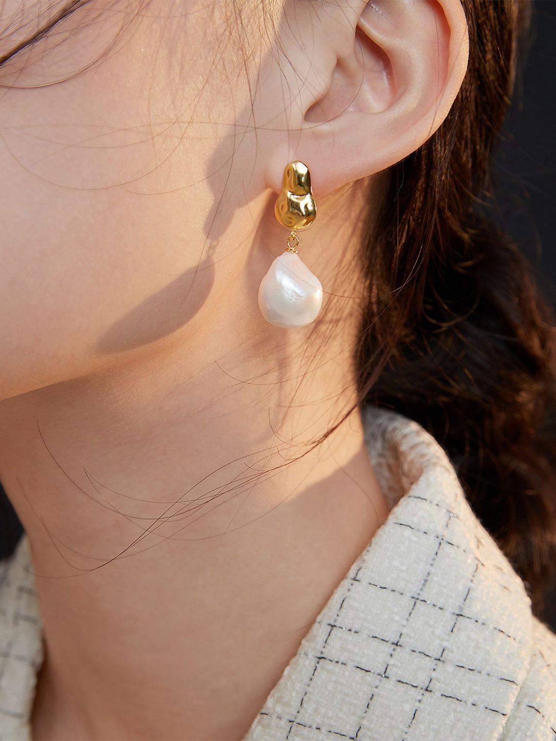 Golden Embrace Pearl Drop Earrings-Earrings-SoulAdorne