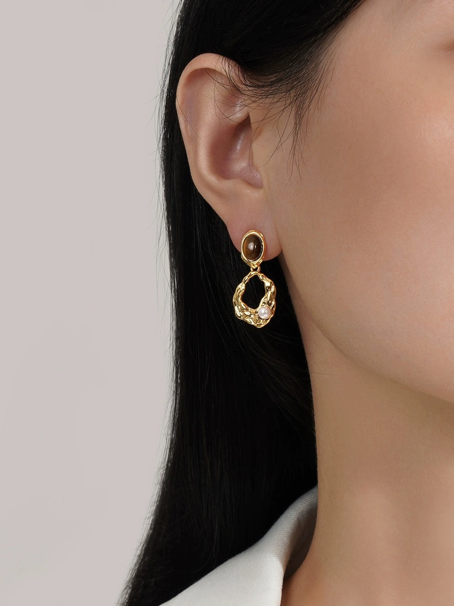 Golden Swirl Pearl Earrings-Earrings-SoulAdorne