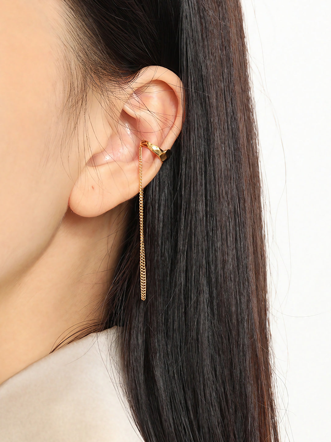 Hammered Chain Ear Cuff-Earrings-SoulAdorne