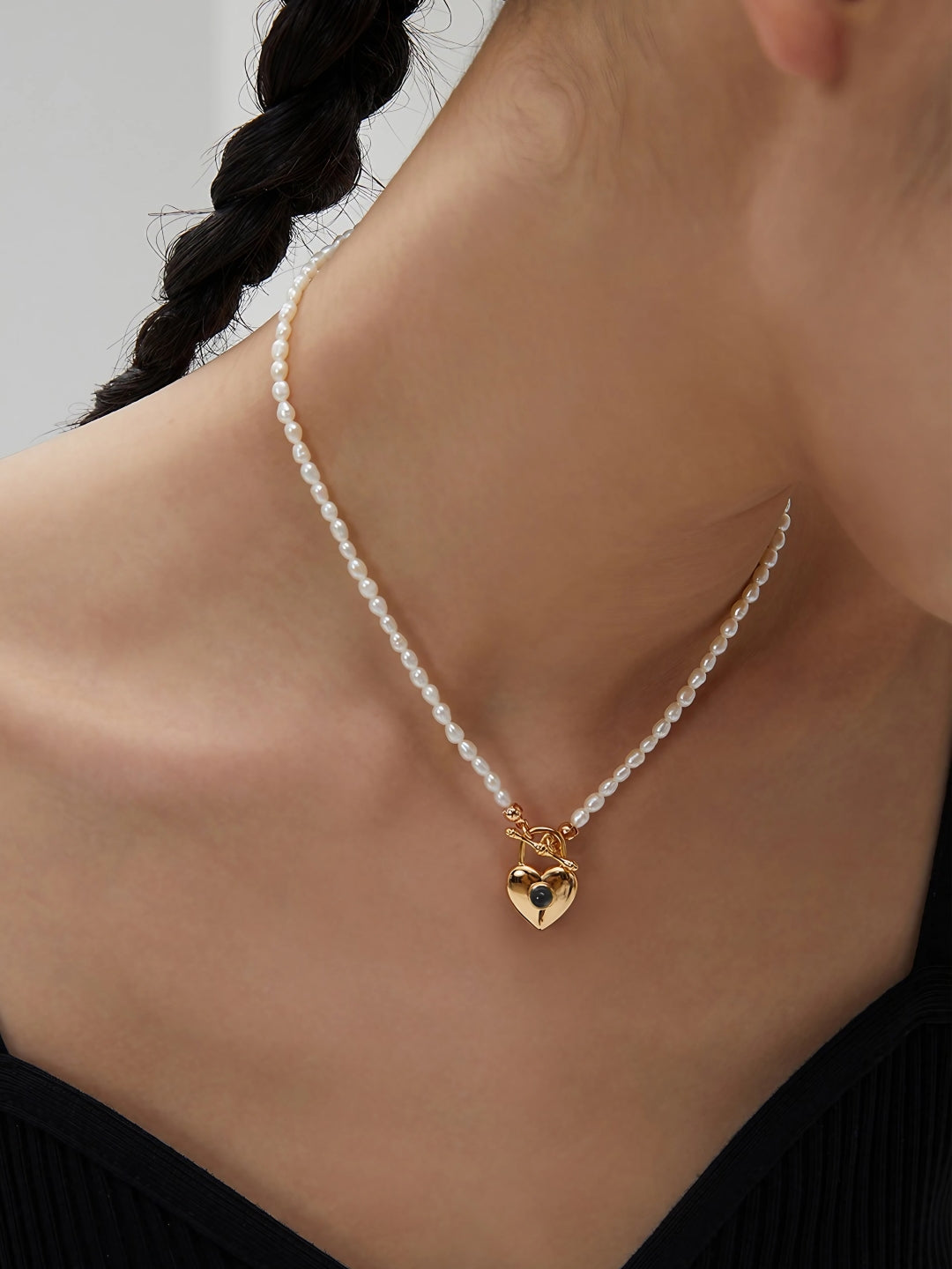 Heart Charm Pearl Necklace-Necklaces-SoulAdorne