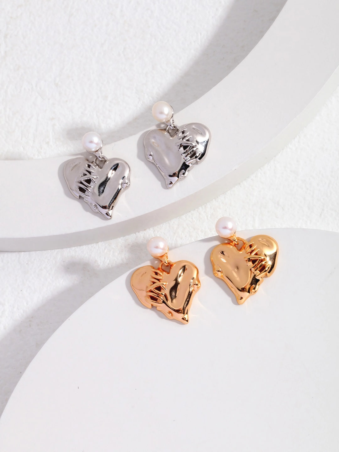 Heart Pearl Drop Earrings-Earrings-SoulAdorne