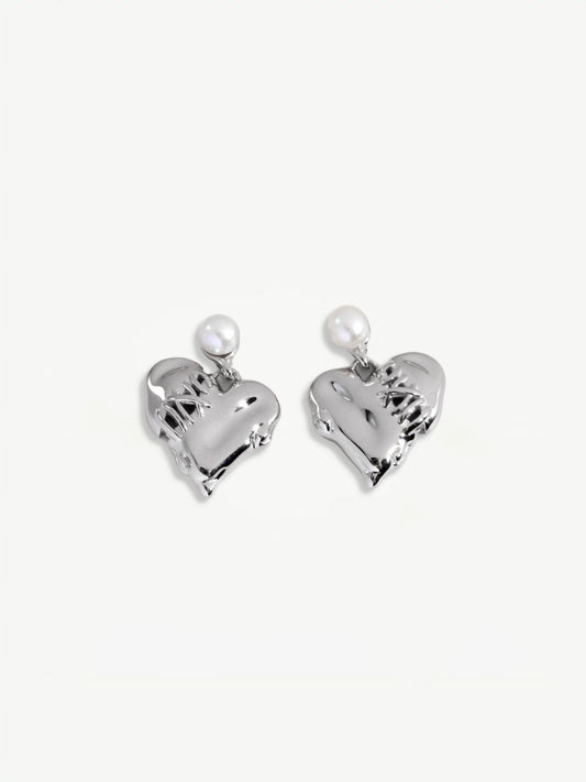 Heart Pearl Drop Earrings