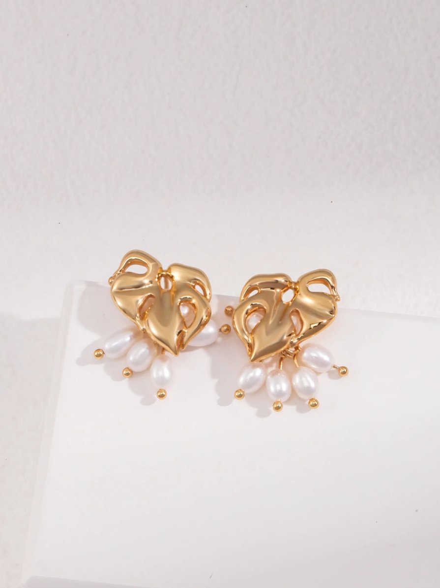 Lotus Floral Pearl Drops-Earrings-SoulAdorne