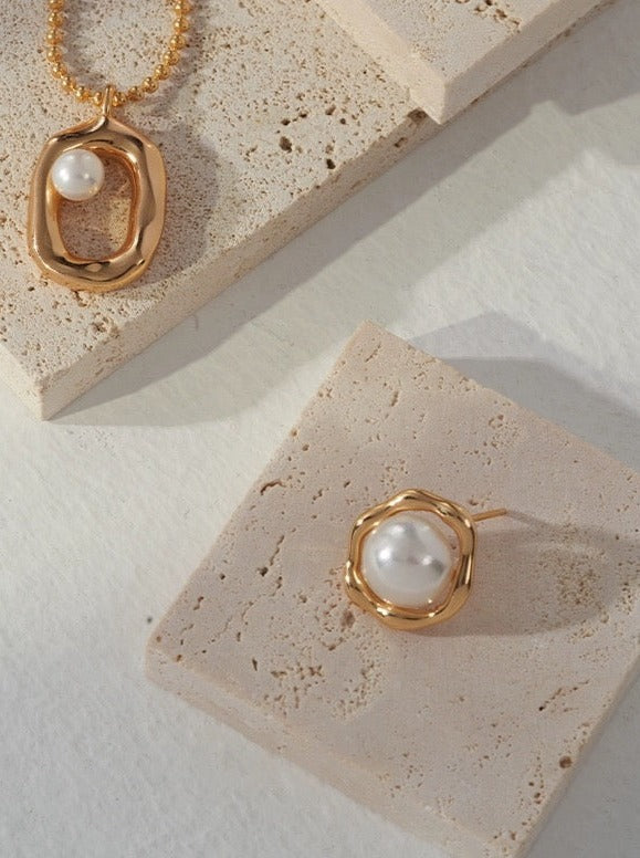 Lunar Gleam Pearl Studs-Earrings-SoulAdorne