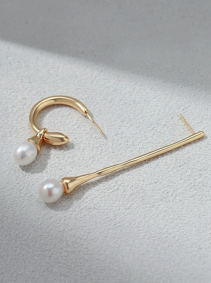 Minimalist Pearl Drop Line Earrings-Earrings-SoulAdorne