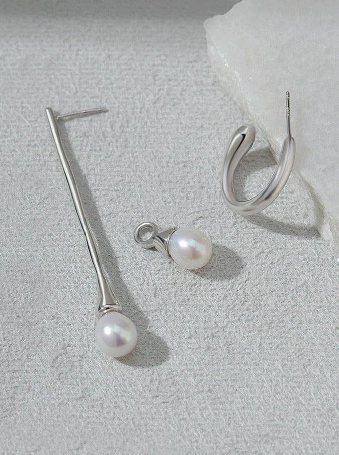 Minimalist Pearl Drop Line Earrings-Earrings-SoulAdorne