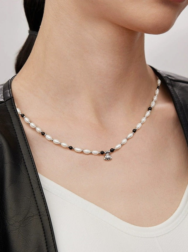 Monochrome Mystique Pearl Necklace-Necklaces-SoulAdorne