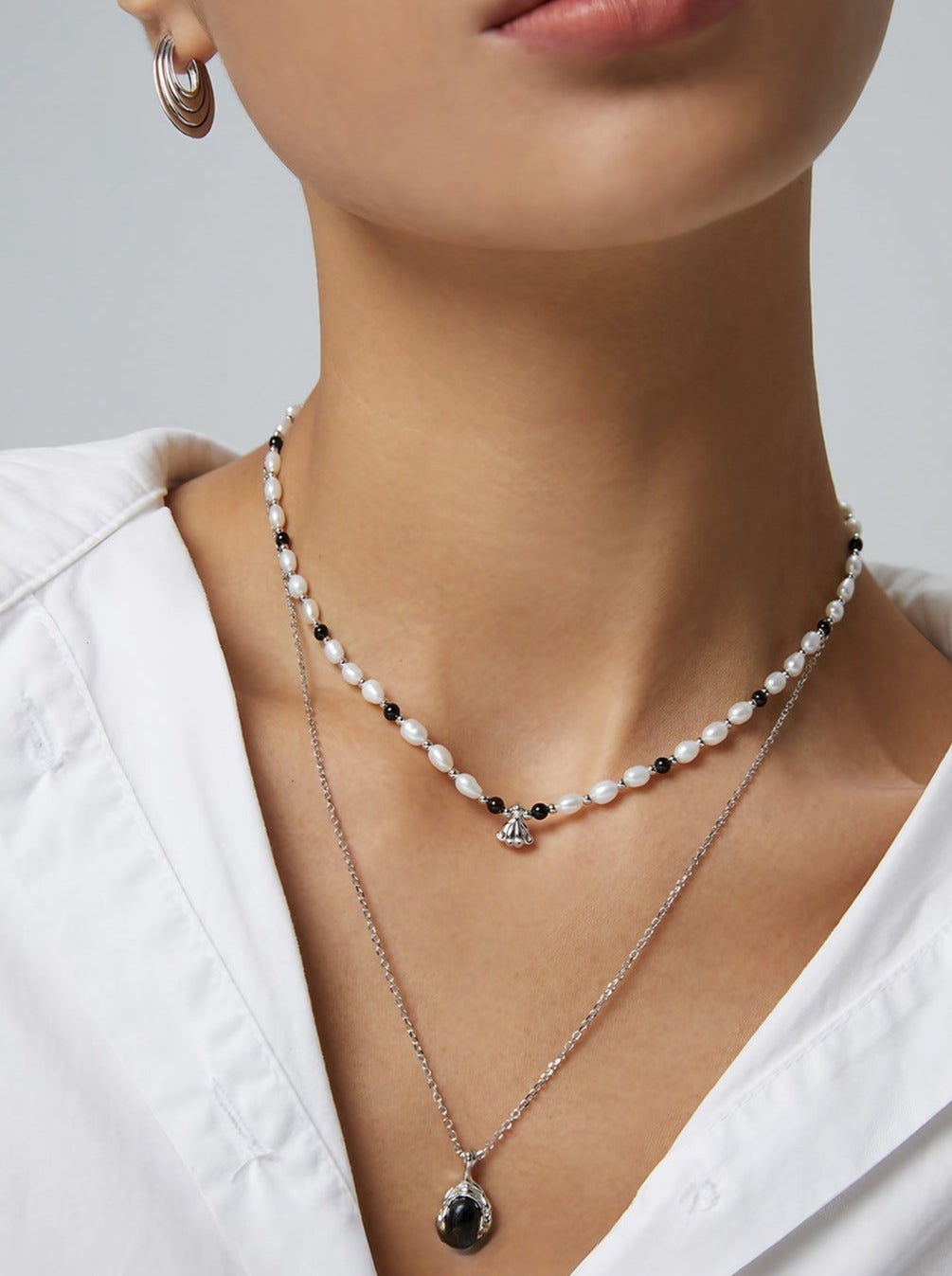 Monochrome Mystique Pearl Necklace-Necklaces-SoulAdorne