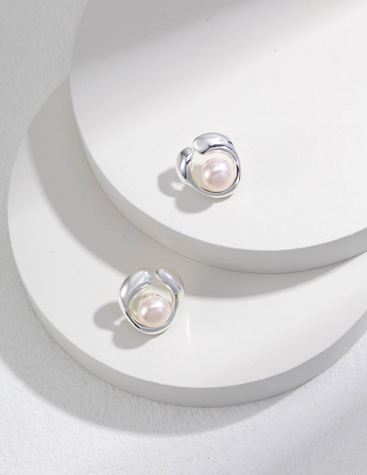 Orbital Pearl Embrace Studs-Earrings-SoulAdorne