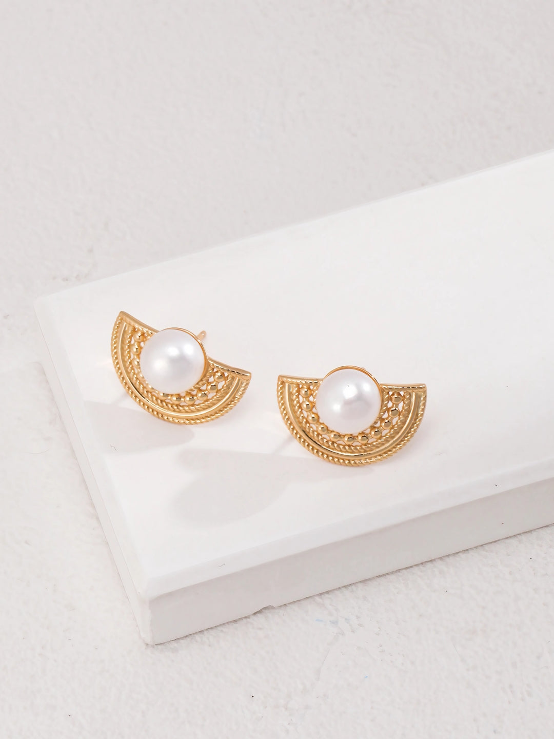 Oriental Fan Pearl Studs-Earrings-SoulAdorne