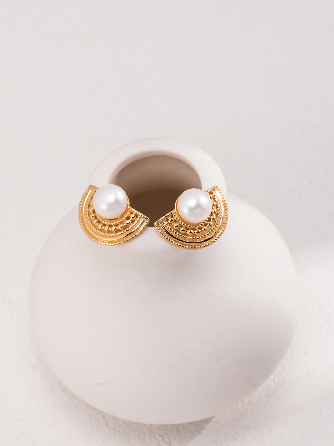 Oriental Fan Pearl Studs-Earrings-SoulAdorne