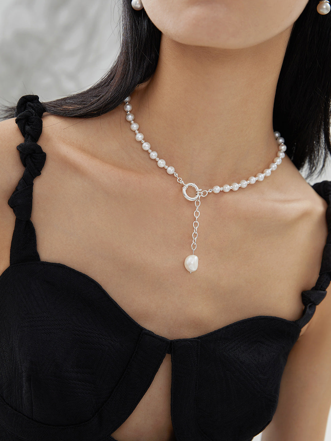 Pearl Droplet Circle Choker-Necklaces-SoulAdorne