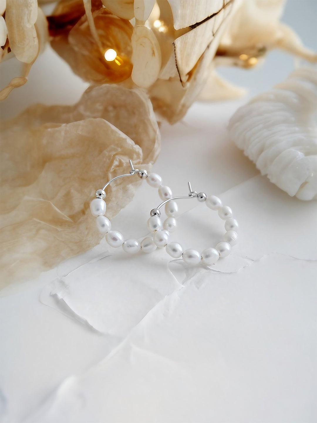 Pearl Elegance Hoop Earrings-Earrings-SoulAdorne