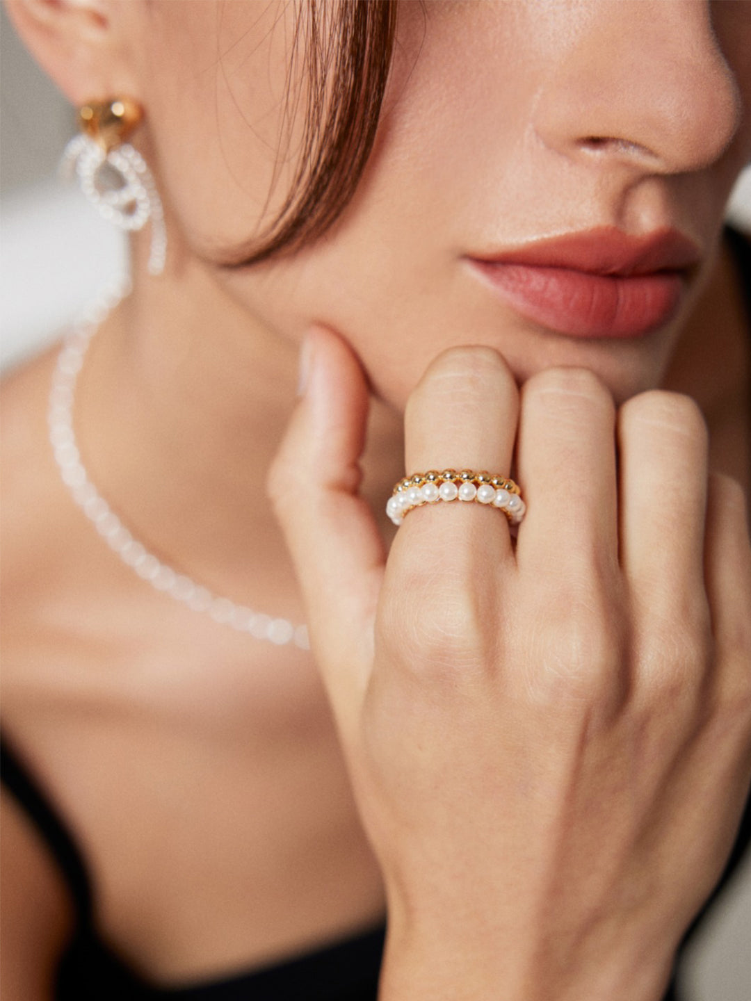 Pearl Orbit Gold Ring-Rings-SoulAdorne