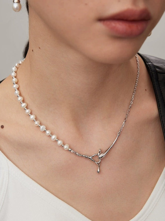 Roseate Cross Pearl Necklace-Necklaces-SoulAdorne