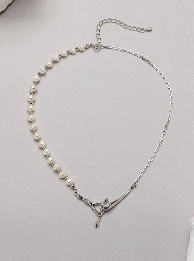 Roseate Cross Pearl Necklace-Necklaces-SoulAdorne