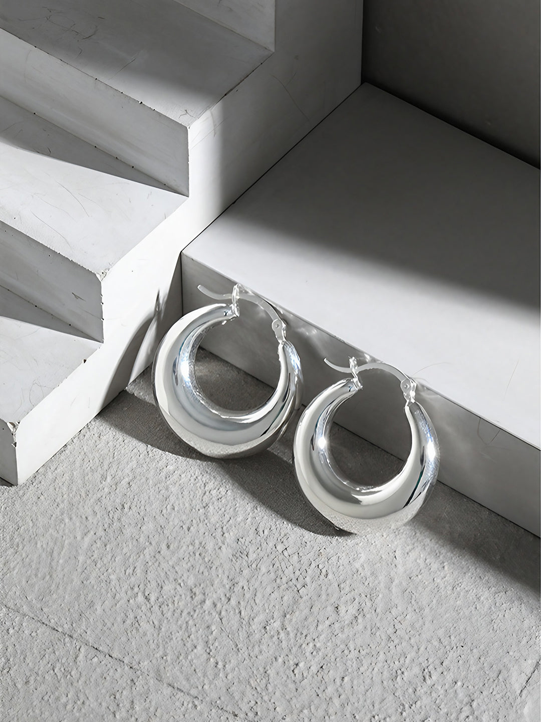 Silver Crescent Chunk Hoops-Earrings-SoulAdorne