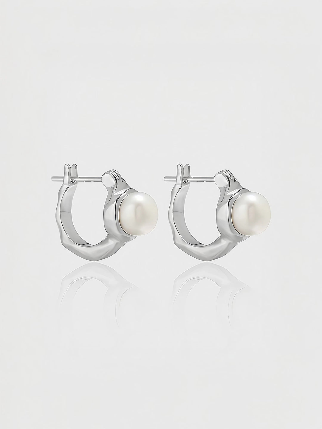 Silver Embrace Pearl Hoops-Earrings-SoulAdorne