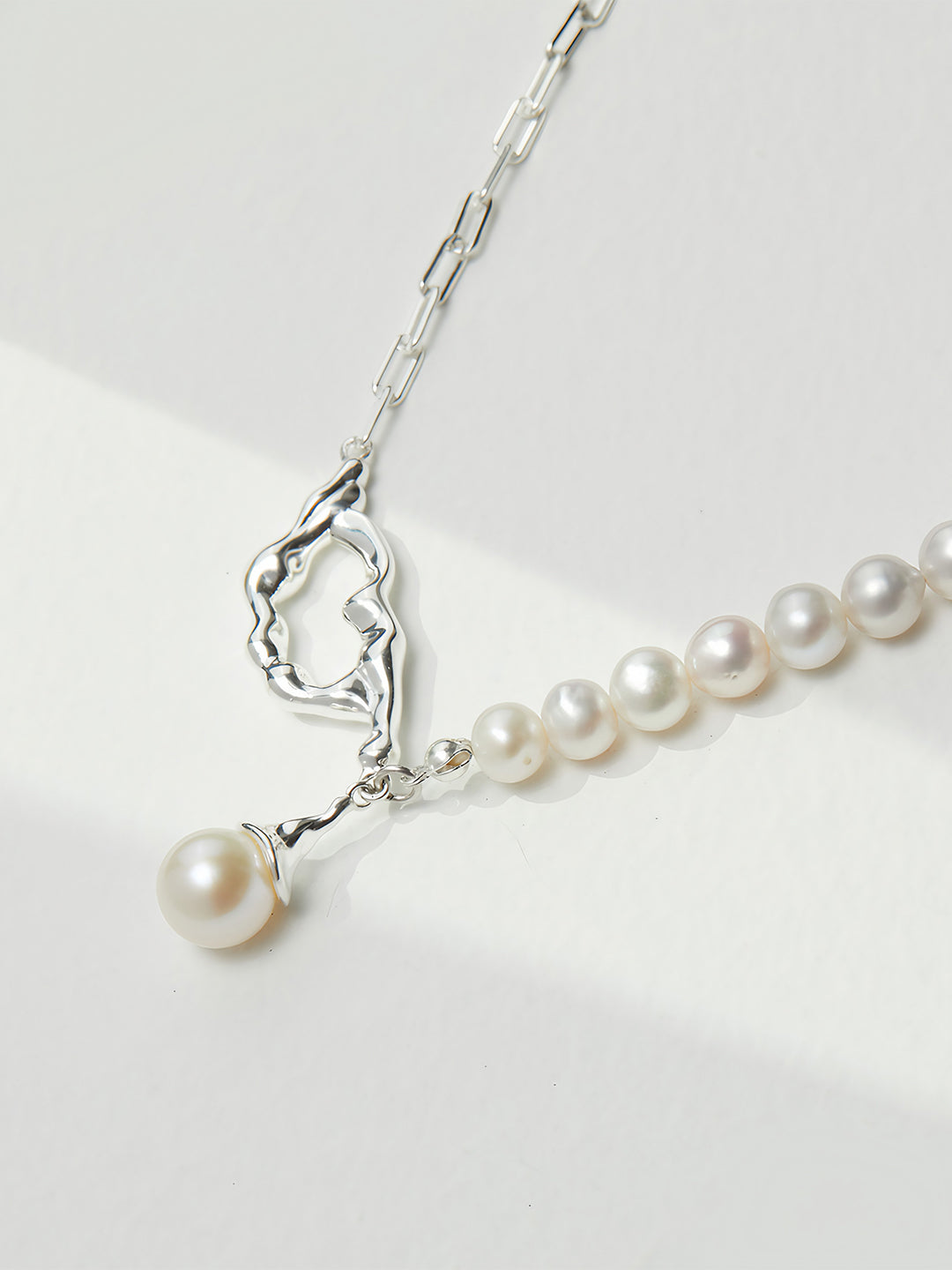 Silver Lining Pearl Charm Necklace-Necklaces-SoulAdorne