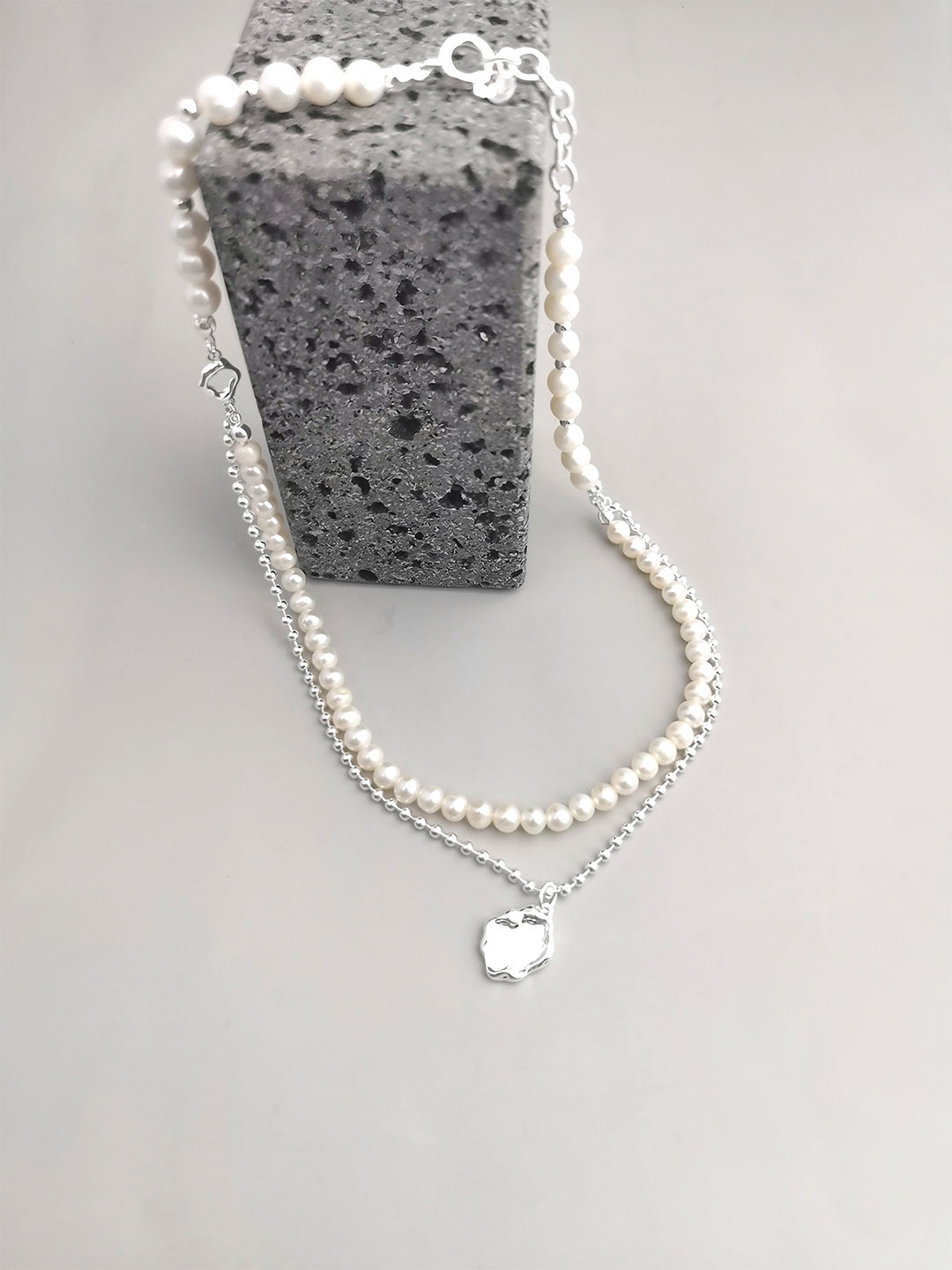 Silver Luminance Pearl Necklace-Necklaces-SoulAdorne