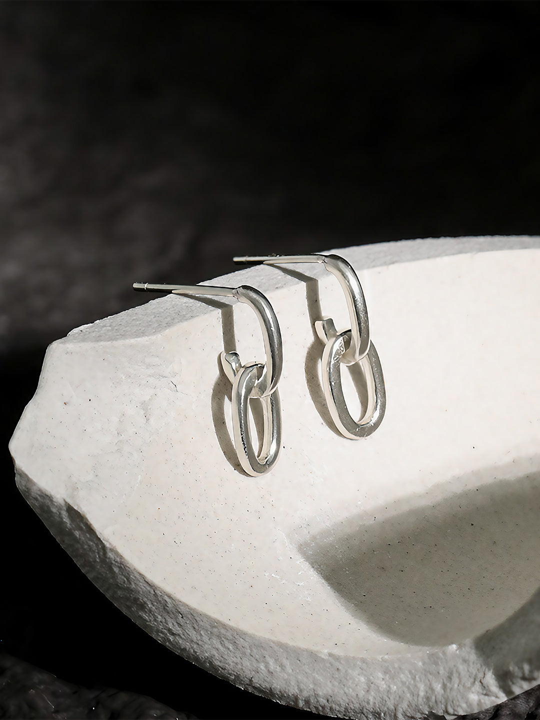 Silvery Ellipse Drop Earrings-Earrings-SoulAdorne