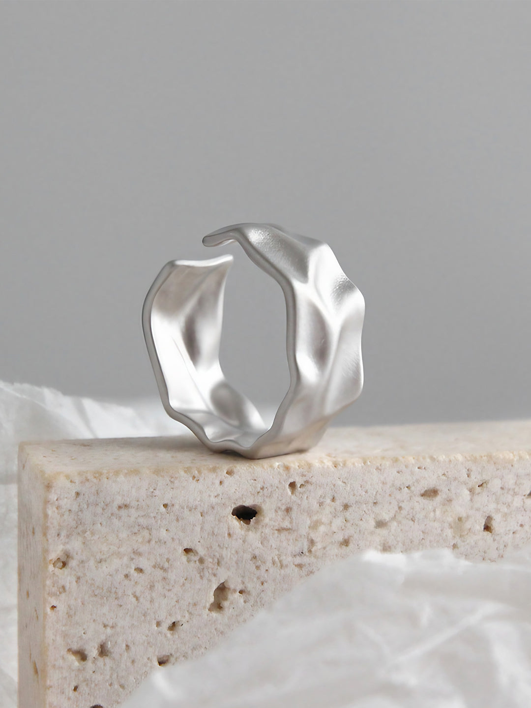 Silvery Serenity Wave Ring-Rings-SoulAdorne