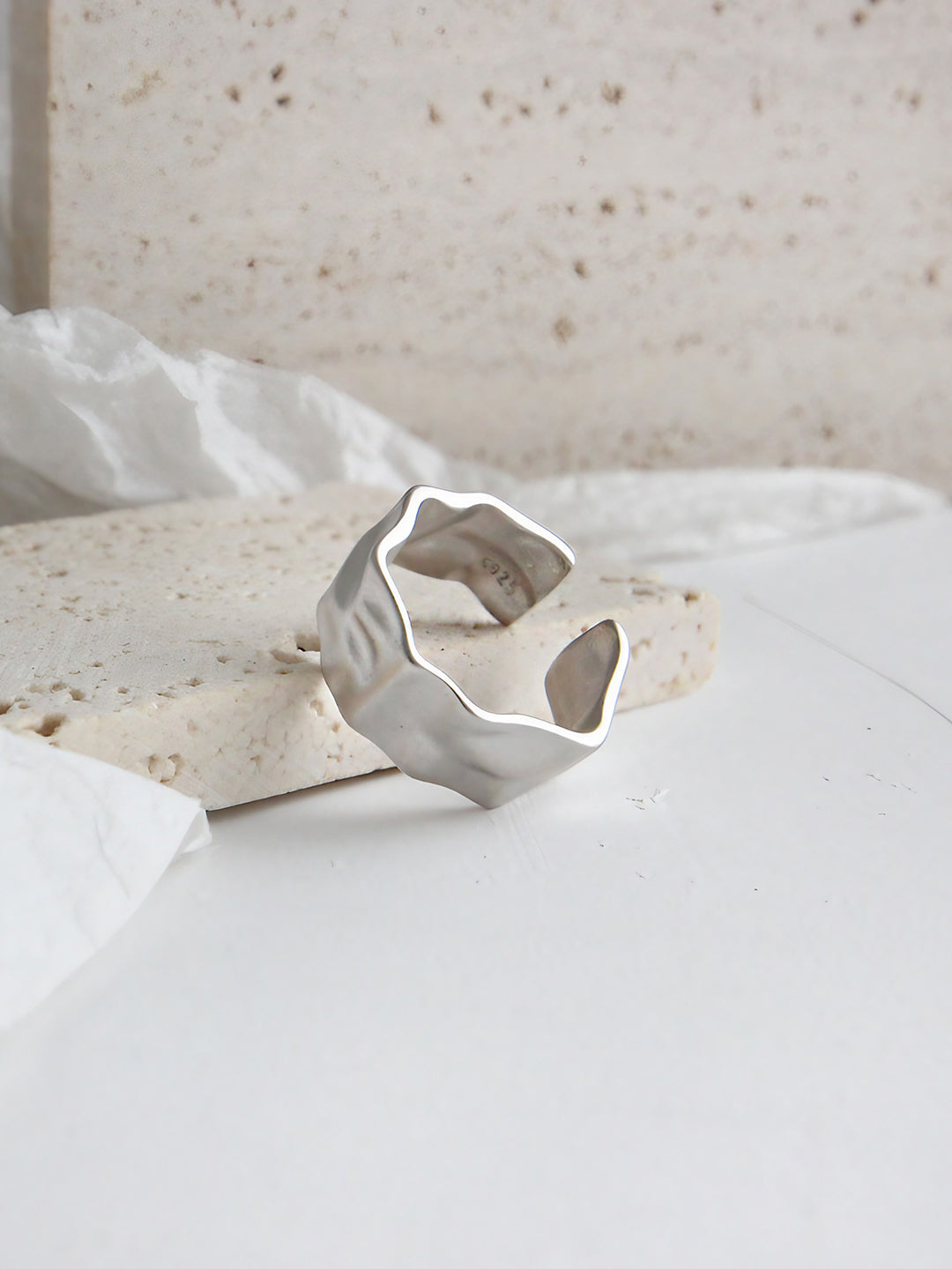 Silvery Serenity Wave Ring-Rings-SoulAdorne