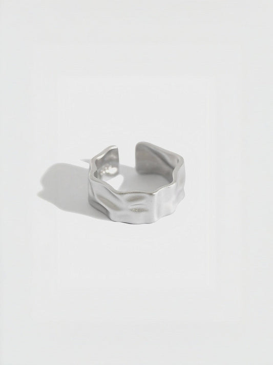 Silvery Serenity Wave Ring-Rings-SoulAdorne