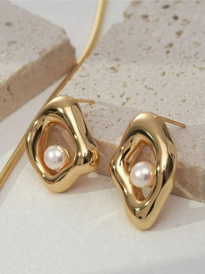 Swirl Pearl Accent Earrings-Earrings-SoulAdorne