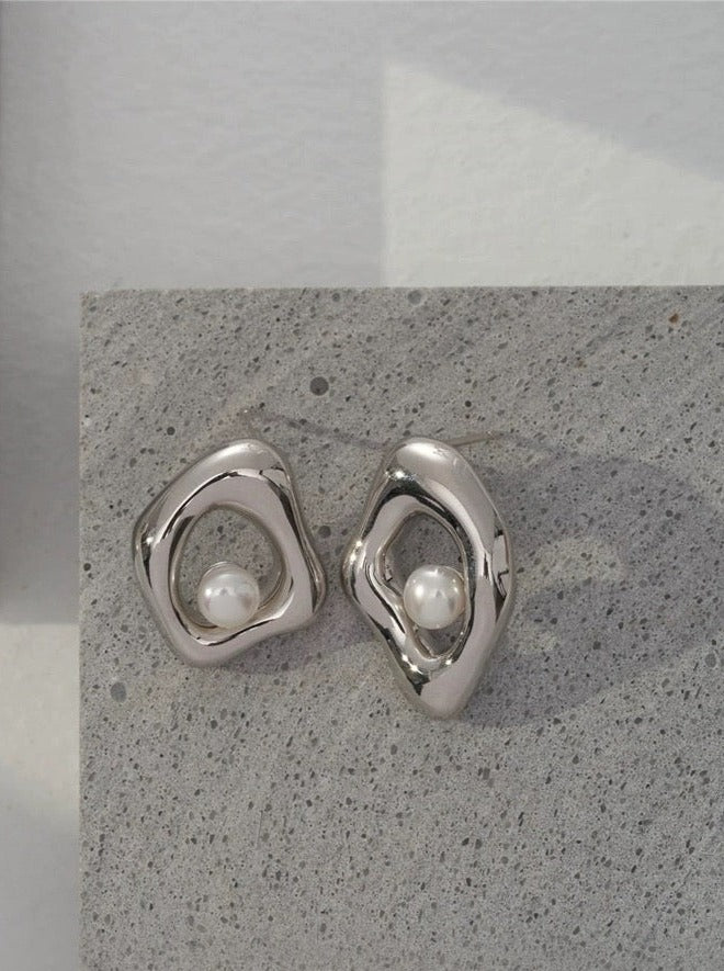 Swirl Pearl Accent Earrings-Earrings-SoulAdorne