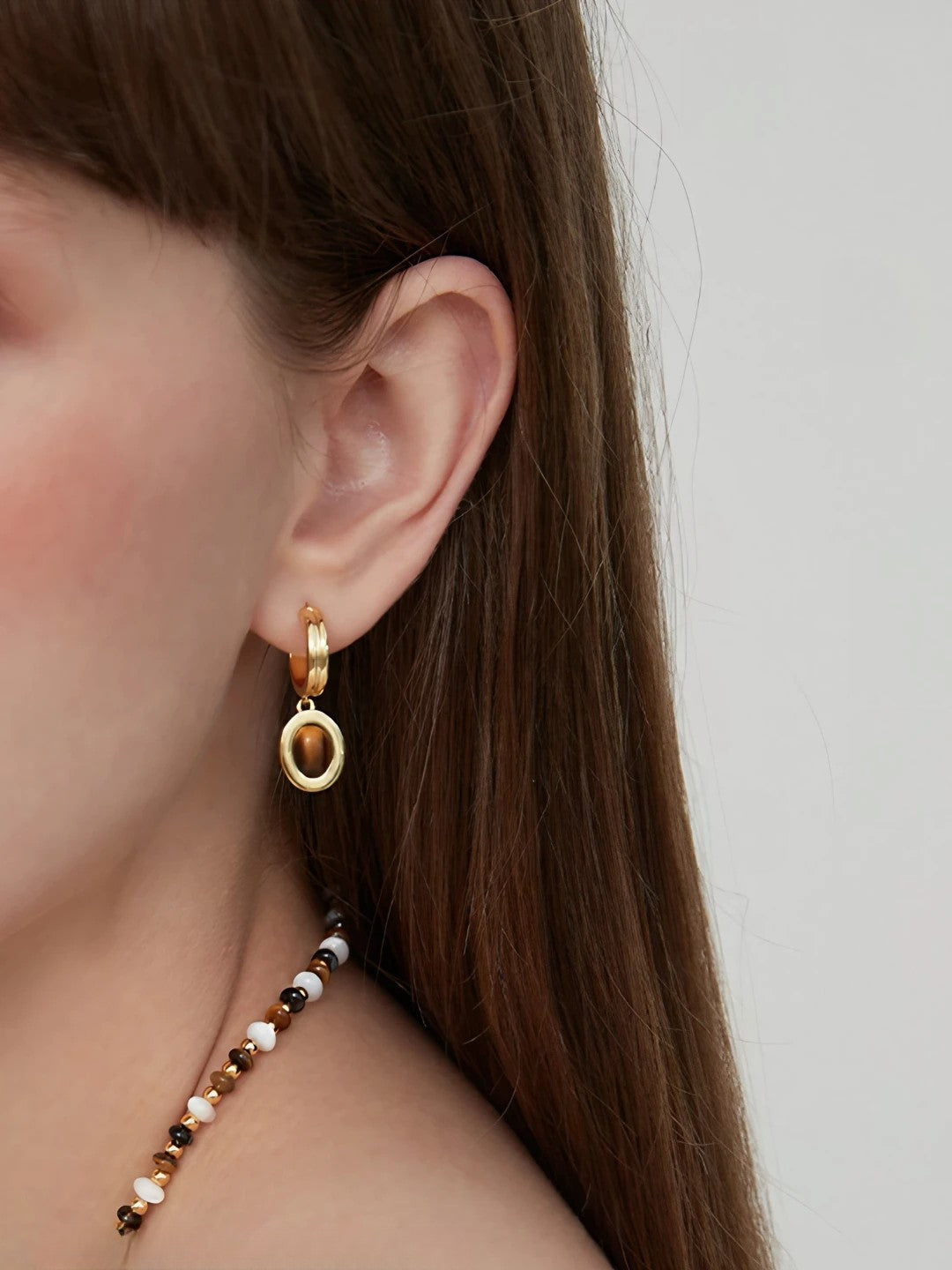 Tiger Eye Drop Hoops-Earrings-SoulAdorne