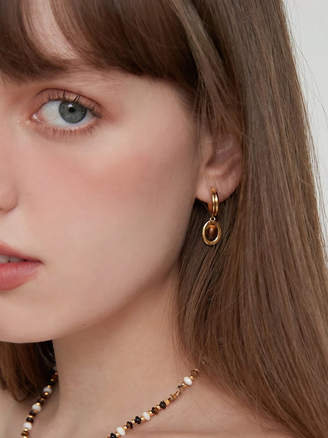 Tiger Eye Drop Hoops-Earrings-SoulAdorne