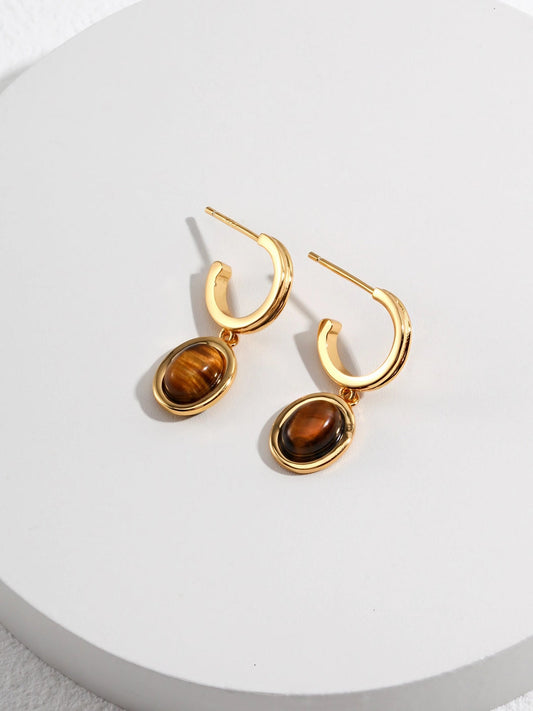 Tiger Eye Drop Hoops-Earrings-SoulAdorne