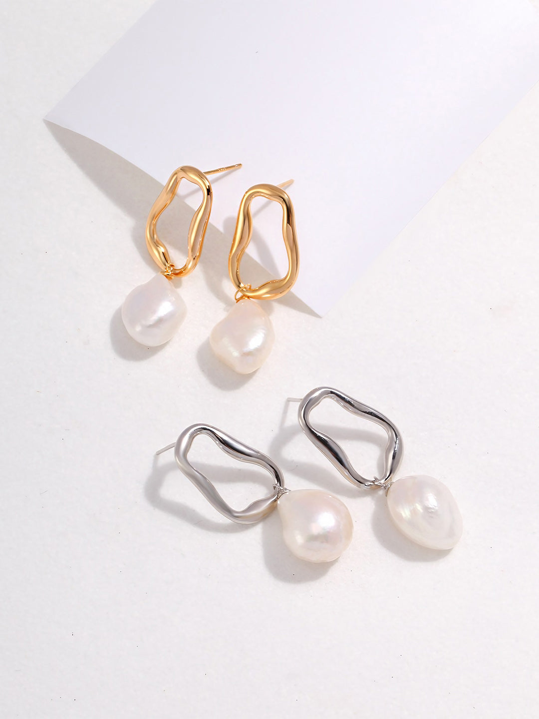 Twisted Silhouette Pearl Earrings-Earrings-SoulAdorne