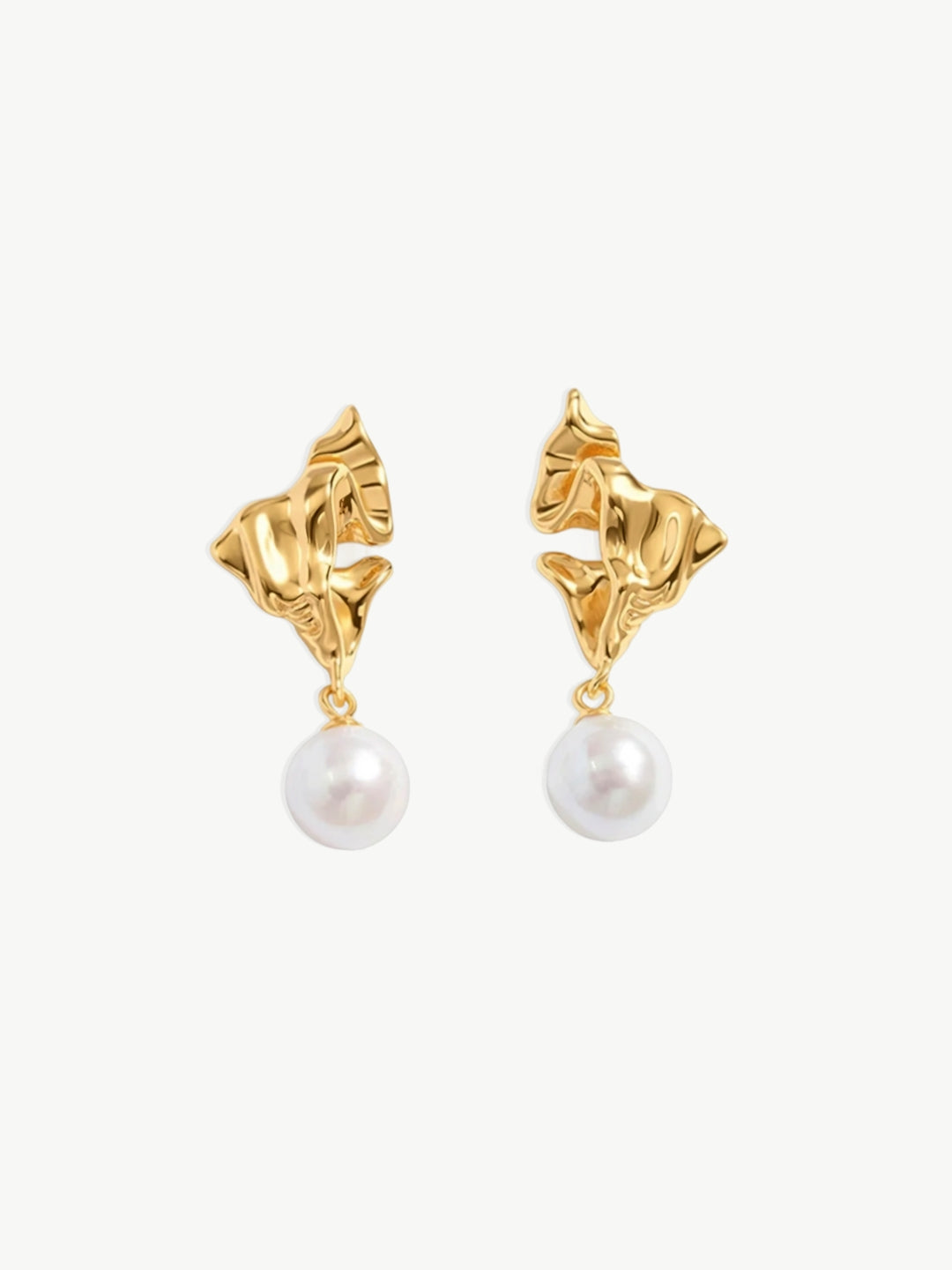 Golden Petal Drop Pearl Earrings