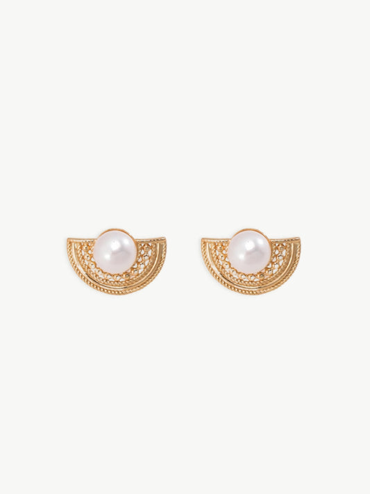 Oriental Fan Pearl Studs