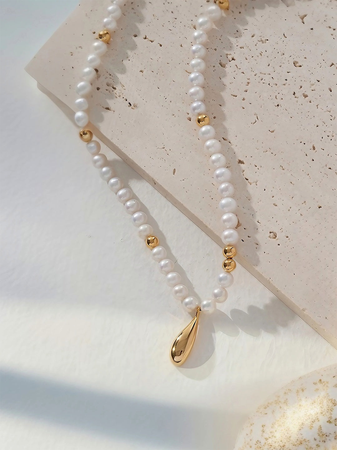 Golden Teardrop Pearl Necklace